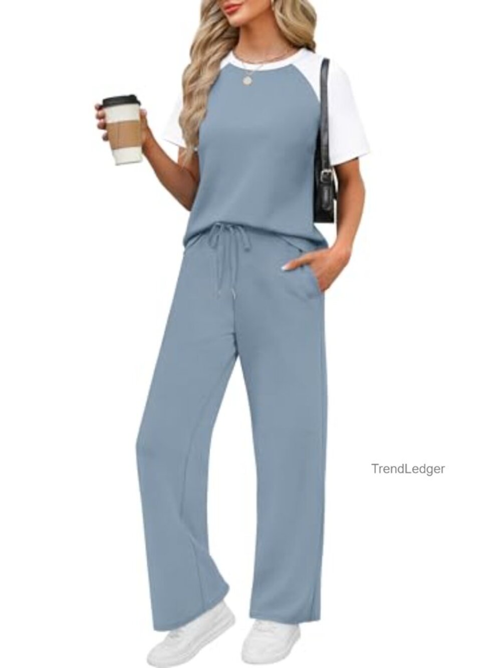 Women's 2 Piece Lounge Set Short Sleeve Wide Leg Travel Vacation Outfit